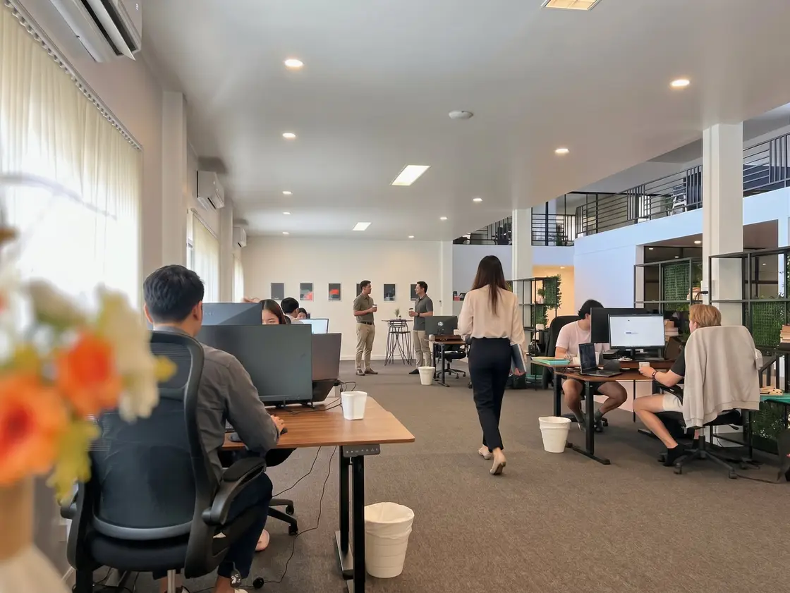 Dedicated developers at work on the Azendo office floor in Chiang Mai