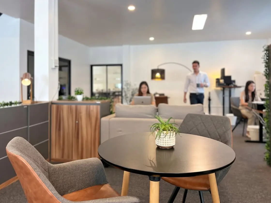 The Azendo team in the lounge of the Chiang Mai office